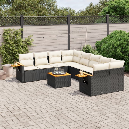 vidaXL 9 Piece Garden Sofa Set with Cushions Black Poly Rattan