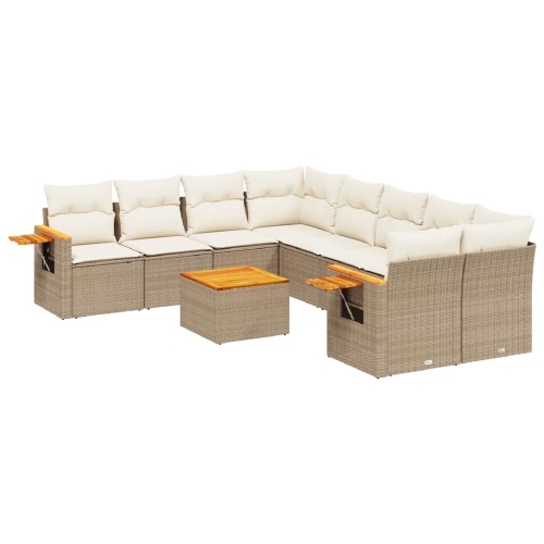 vidaXL 9 Piece Garden Sofa Set with Cushions Beige Poly Rattan