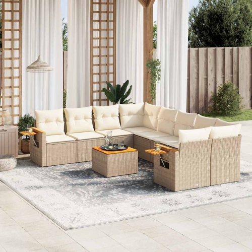 vidaXL 9 Piece Garden Sofa Set with Cushions Beige Poly Rattan