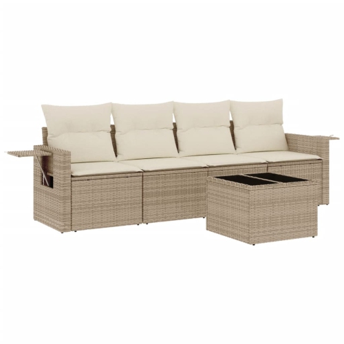 Ensemble de 5 pièces avec divan de jardin et coussins en rotin polyester beige VidaXL