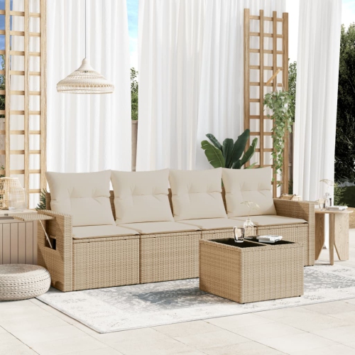 Ensemble de 5 pièces avec divan de jardin et coussins en rotin polyester beige VidaXL