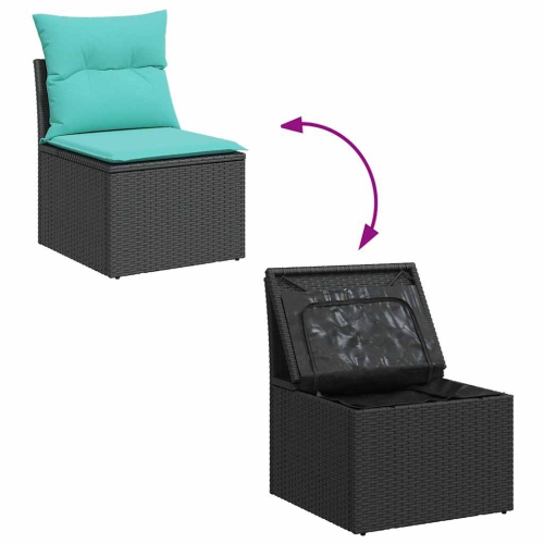 Ensemble de 9 pièces avec divan de jardin et coussins en poly/rotin/acacia noir VidaXL