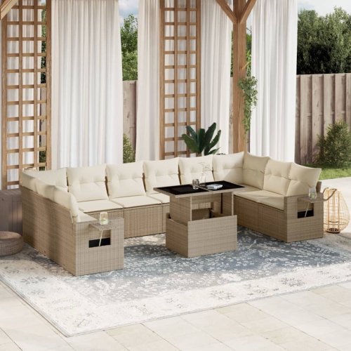 vidaXL 11 Piece Garden Sofa Set with Cushions Beige Poly Rattan