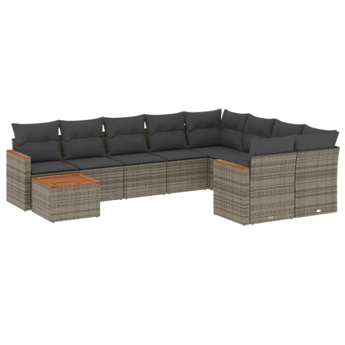 Ensemble de 10 pièces avec divan de jardin et coussins gris en rotin de polyester