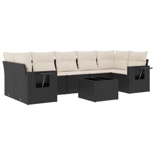Ensemble de 8 pièces avec canapé de jardin et coussins en rotin de polyester noir VidaXL