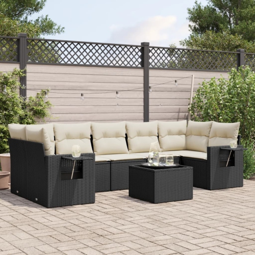 Ensemble de 8 pièces avec canapé de jardin et coussins en rotin de polyester noir VidaXL