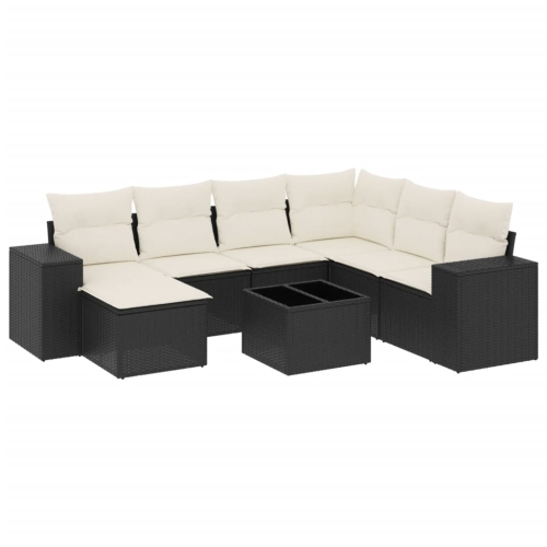 Ensemble de 8 pièces avec canapé de jardin et coussins en rotin de polyester noir VidaXL
