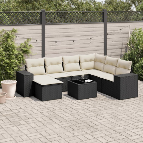 Ensemble de 8 pièces avec canapé de jardin et coussins en rotin de polyester noir VidaXL