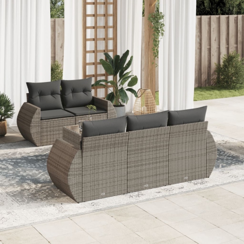 vidaXL 6 Piece Garden Sofa Set with Cushions Grey Poly Rattan