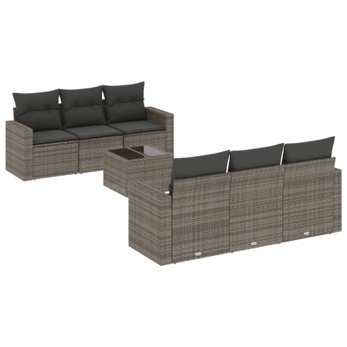 vidaXL 7 Piece Garden Sofa Set with Cushions Grey Poly Rattan
