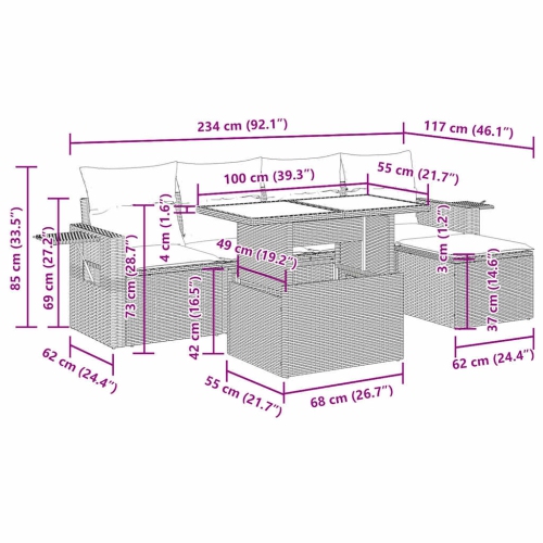 vidaXL 6 Piece Garden Sofa Set with Cushions Black Poly Rattan Acacia