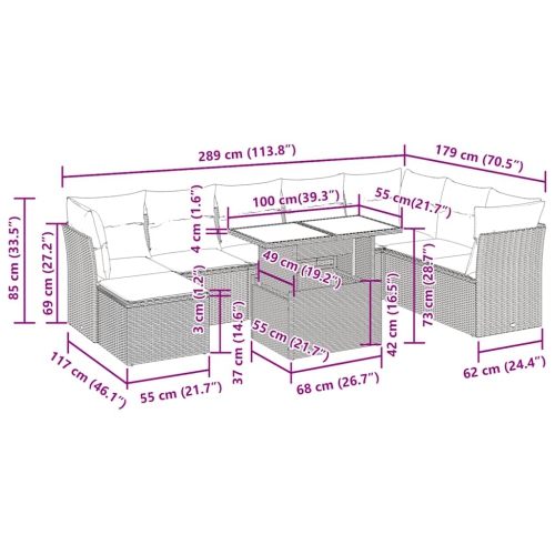 vidaXL 9 Piece Garden Sofa Set with Cushions Black Poly Rattan Acacia