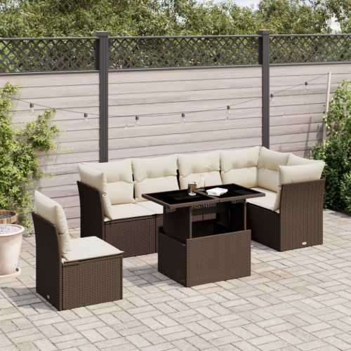 vidaXL 7 Piece Garden Sofa Set with Cushions Brown Poly Rattan