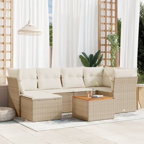 vidaXL 7 Piece Garden Sofa Set with Cushions Beige Poly Rattan