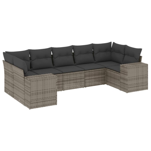 Ensemble de 7 pièces avec divan de jardin et coussins gris en rotin de polyester