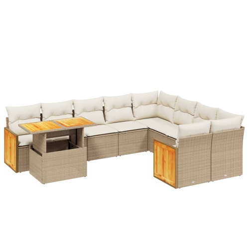 Ensemble de 10 pièces avec divan de jardin et coussins en rotin polyester beige VidaXL