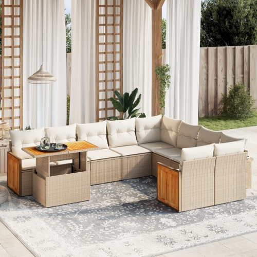 Ensemble de 10 pièces avec divan de jardin et coussins en rotin polyester beige VidaXL