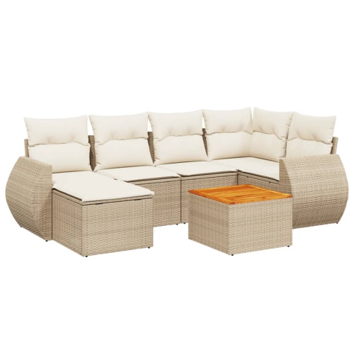 vidaXL 7 Piece Garden Sofa Set with Cushions Beige Poly Rattan