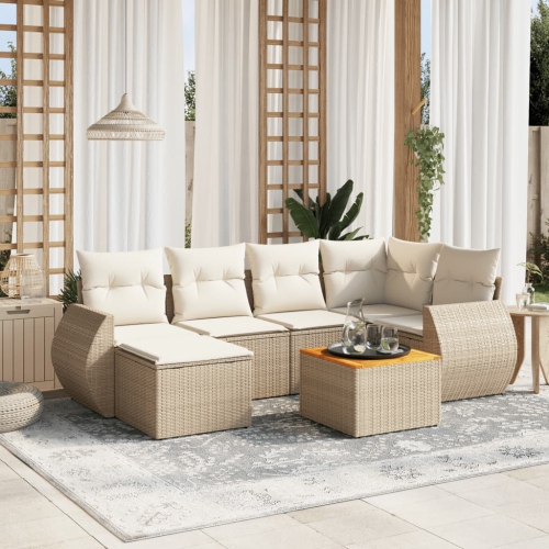 vidaXL 7 Piece Garden Sofa Set with Cushions Beige Poly Rattan