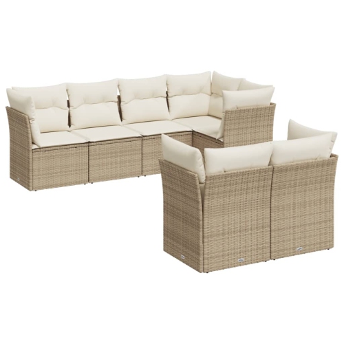 Ensemble de 7 pièces avec divan de jardin et coussins en rotin polyester beige VidaXL