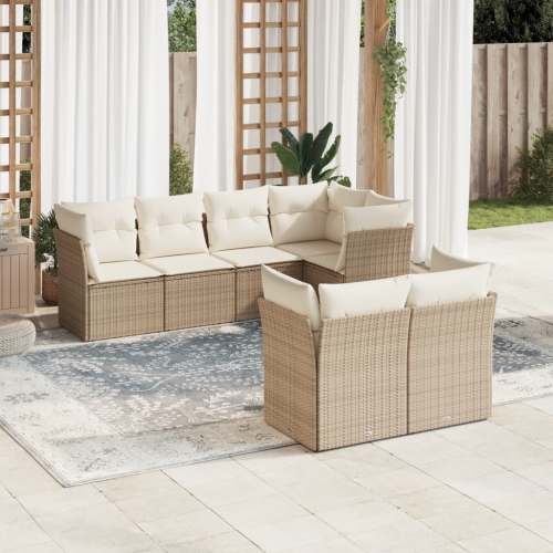 Ensemble de 7 pièces avec divan de jardin et coussins en rotin polyester beige VidaXL