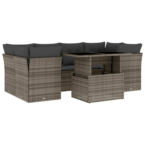 Ensemble de 7 pièces avec divan de jardin et coussins gris en rotin de polyester