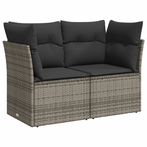 Ensemble de 7 pièces avec divan de jardin et coussins gris en rotin de polyester