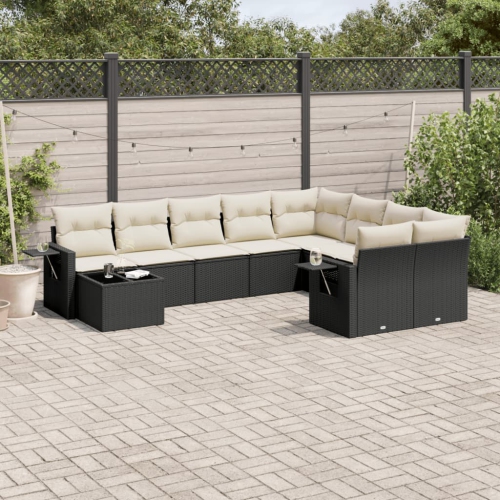 vidaXL 10 Piece Garden Sofa Set with Cushions Black Poly Rattan