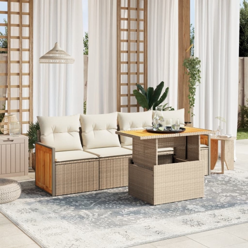 vidaXL 5 Piece Garden Sofa Set with Cushions Beige Poly Rattan