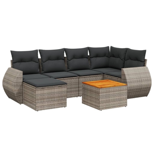 vidaXL 7 Piece Garden Sofa Set with Cushions Grey Poly Rattan