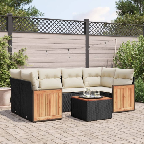 Ensemble de 7 pièces avec canapé de jardin et coussins en rotin de polyester noir VidaXL