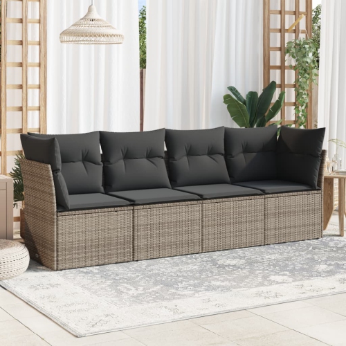 Ensemble de 4 pièces avec divan de jardin et coussins gris en rotin de polyester