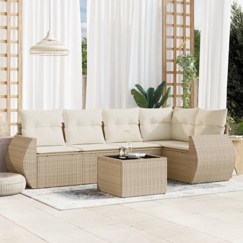 vidaXL 6 Piece Garden Sofa Set with Cushions Beige Poly Rattan