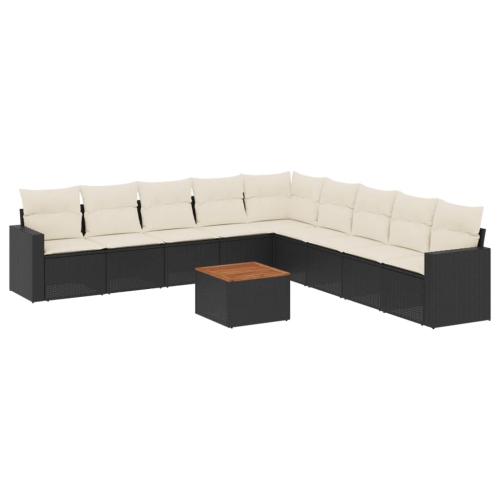 vidaXL 10 Piece Garden Sofa Set with Cushions Black Poly Rattan