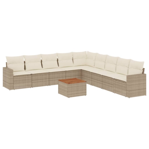 vidaXL 10 Piece Garden Sofa Set with Cushions Beige Poly Rattan