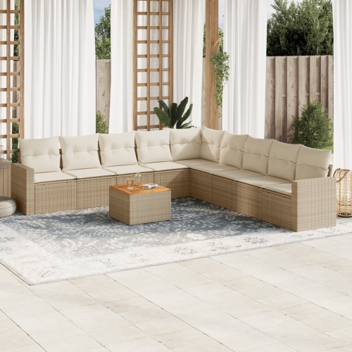 vidaXL 10 Piece Garden Sofa Set with Cushions Beige Poly Rattan