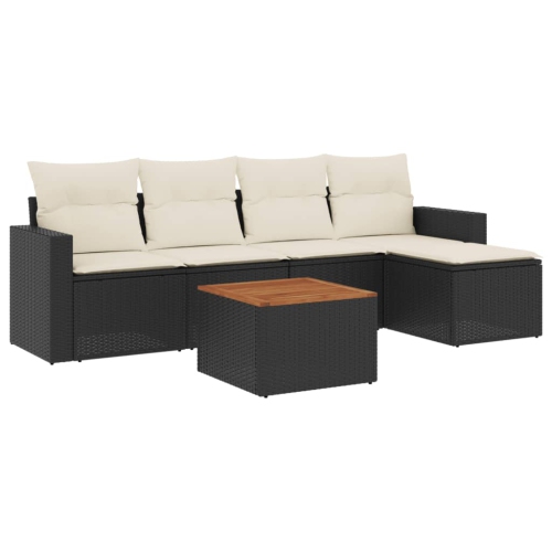 vidaXL 6 Piece Garden Sofa Set with Cushions Black Poly Rattan