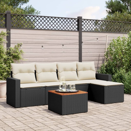 vidaXL 6 Piece Garden Sofa Set with Cushions Black Poly Rattan