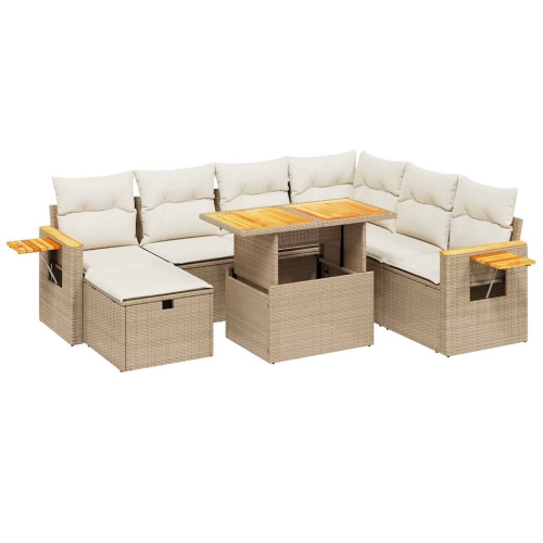 vidaXL 8 Piece Garden Sofa Set with Cushions Beige Poly Rattan