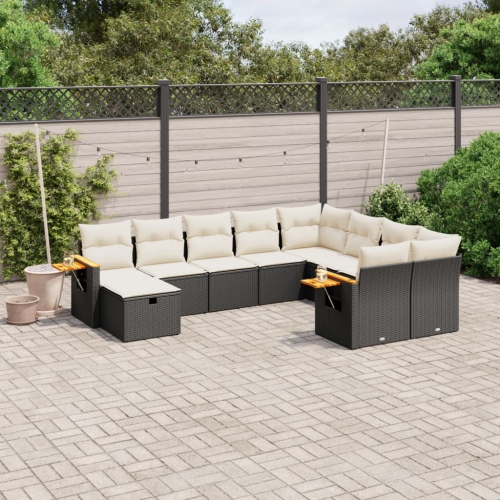 vidaXL 10 Piece Garden Sofa Set with Cushions Black Poly Rattan