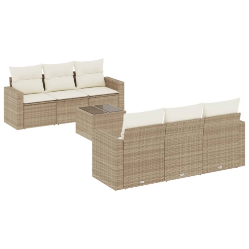 vidaXL 7 Piece Garden Sofa Set with Cushions Beige Poly Rattan