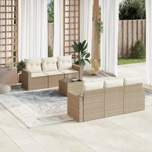 vidaXL 7 Piece Garden Sofa Set with Cushions Beige Poly Rattan