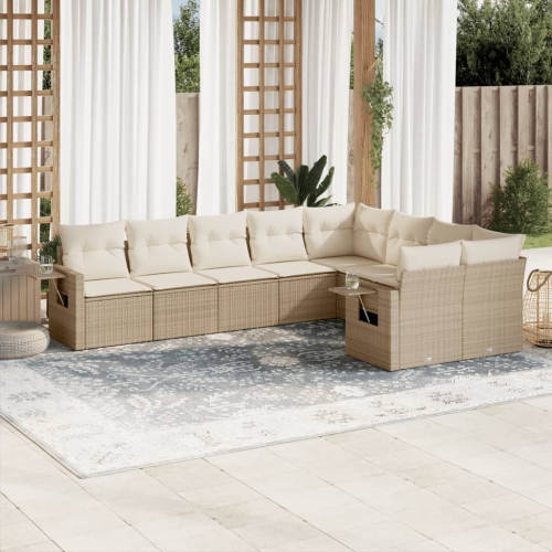 vidaXL 9 Piece Garden Sofa Set with Cushions Beige Poly Rattan