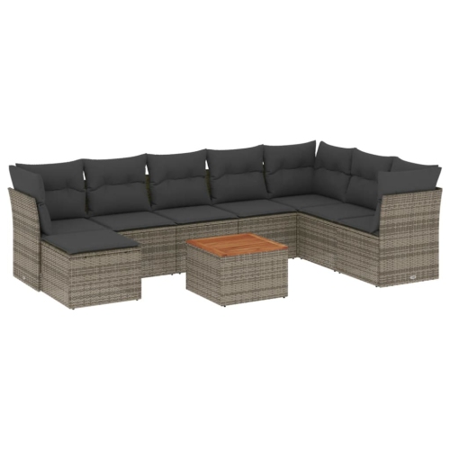 vidaXL 9 Piece Garden Sofa Set with Cushions Grey Poly Rattan