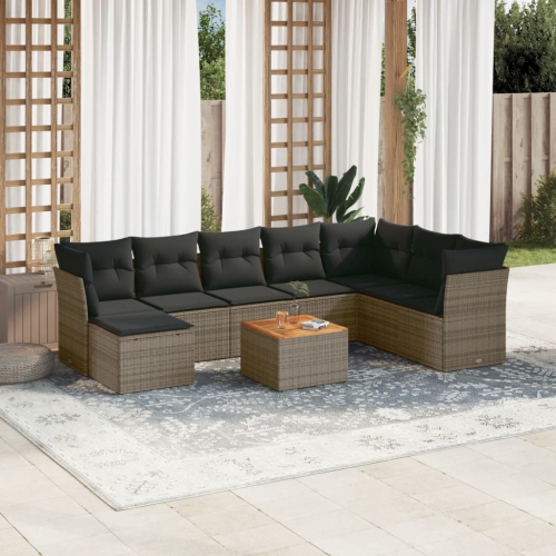 vidaXL 9 Piece Garden Sofa Set with Cushions Grey Poly Rattan