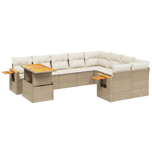Ensemble de 10 pièces avec divan de jardin et coussins en rotin polyester beige VidaXL