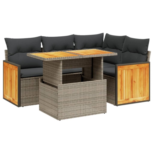 vidaXL 5 Piece Garden Sofa Set with Cushions Grey Poly Rattan