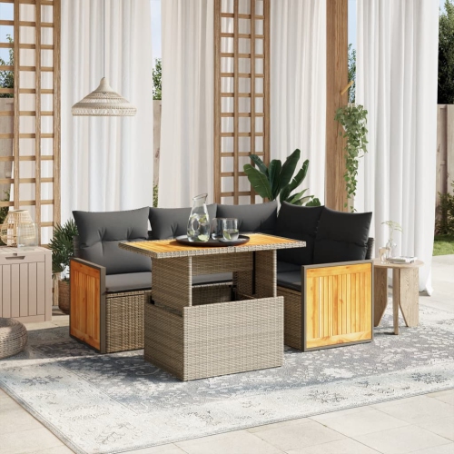 vidaXL 5 Piece Garden Sofa Set with Cushions Grey Poly Rattan