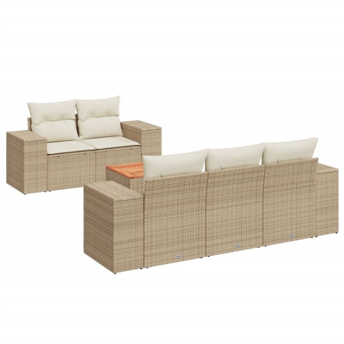 vidaXL 6 Piece Garden Sofa Set with Cushions Beige Poly Rattan