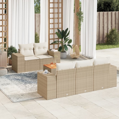 vidaXL 6 Piece Garden Sofa Set with Cushions Beige Poly Rattan